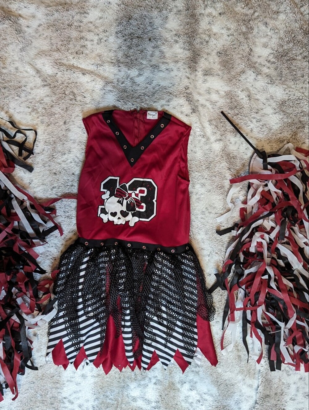 Spirit Halloween Zombie Cheerleader Costume Dress & Pom Poms Goth Size Medium